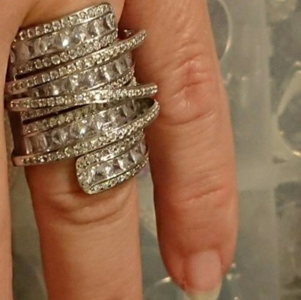 Simulated Diamonds Platinum Plated Ring - Picture 6 of 8